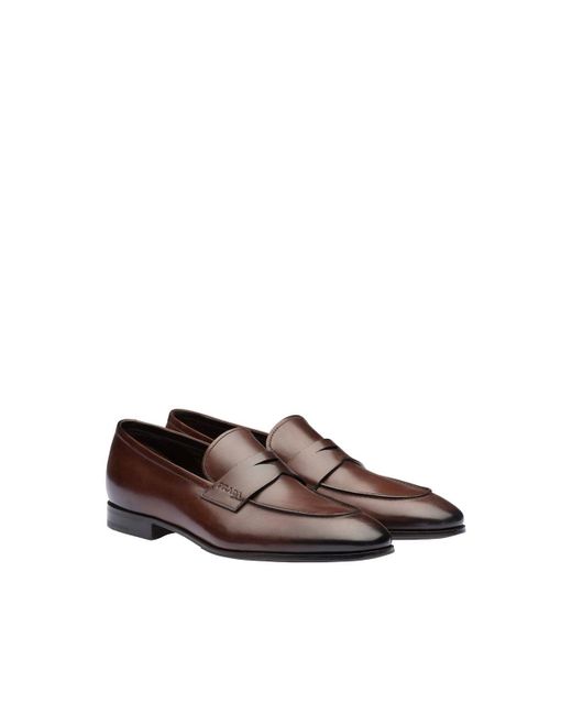 Prada 2db185-248 Shoes Calf-skin Leather Penny Loafers (prm1032) in Brown  for Men | Lyst