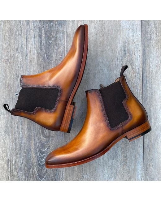Mezlan E20484 Shoes Patina Mustard Calf skin Leather Chelsea Zip