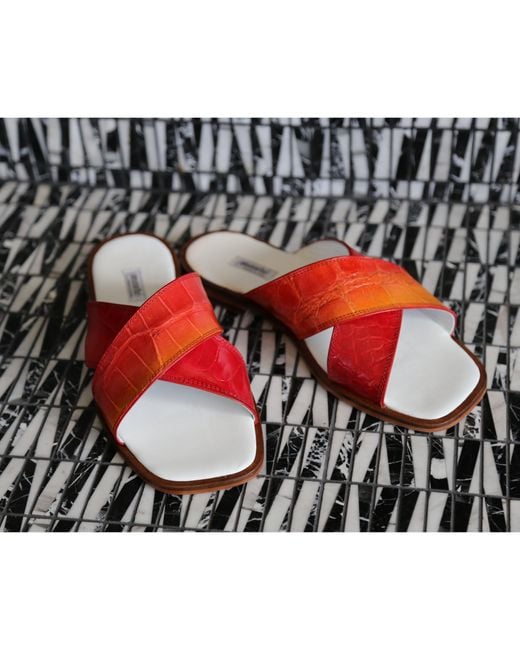 Mauri 5134 Carnival Shoes Orange Red Exotic Alligator Slip on