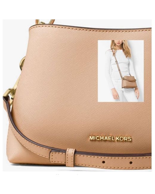 Michael Kors Portia Small Saffiano Leather Shoulder Bag Color Oyster  (mk5012) in Natural
