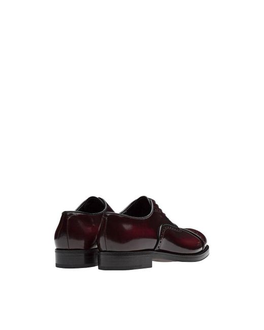for Men in Burgundy prm1025 Red Mens Shoes Lace-ups Oxford shoes Prada 2ea135-055 Shoes Brushed Calf-skin Leather Oxfords 