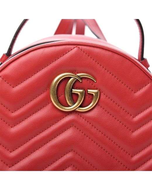 GUCCI GG Marmont Small Matelasse Hibiscus Red Chain Leather Shoulder Bag  Purse