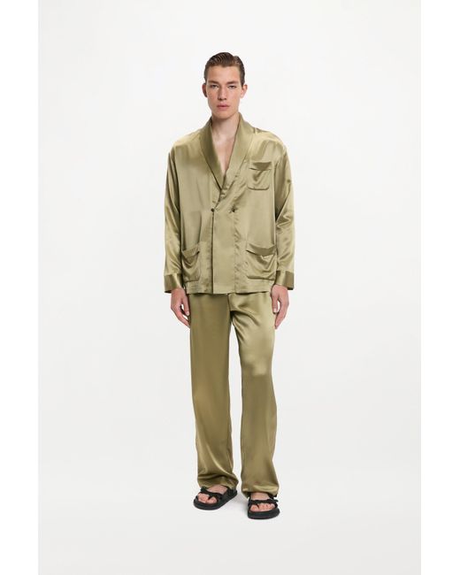 RS24-RTW-TR04M-0003-GILBERT TROUSERS SILK SATIN KHAKI Green Gilbert Trousers for men