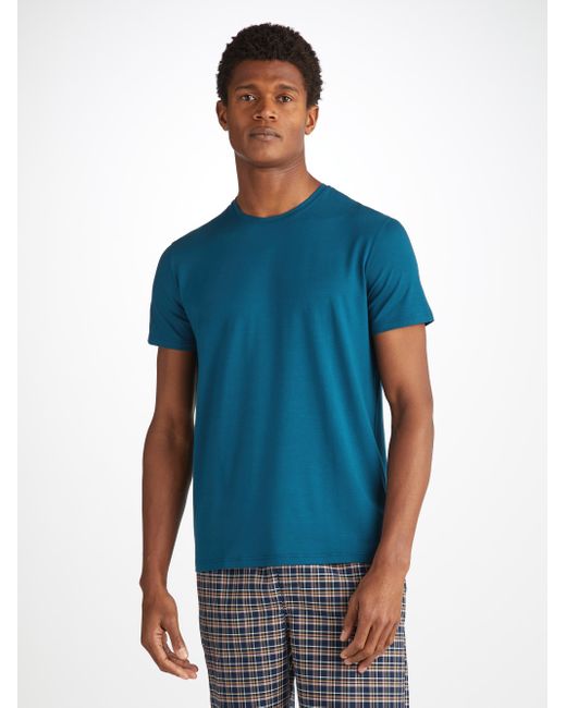 Derek Rose Blue T-shirt Basel Micro Modal Stretch Poseidon for men
