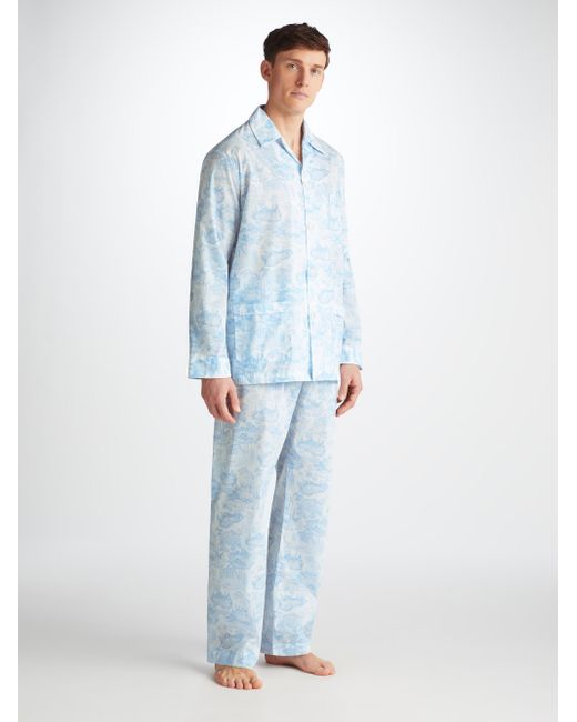 Derek Rose Blue Classic Fit Pyjamas Ledbury 77 Cotton Batiste for men