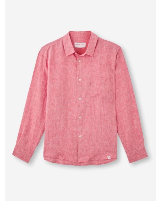 Derek Rose Red Shirt Monaco Linen for men
