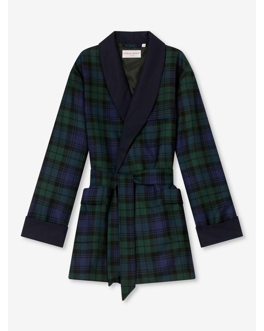 Derek Rose Blue Smoking Jacket Tartan Wool Black Watch Navy for men