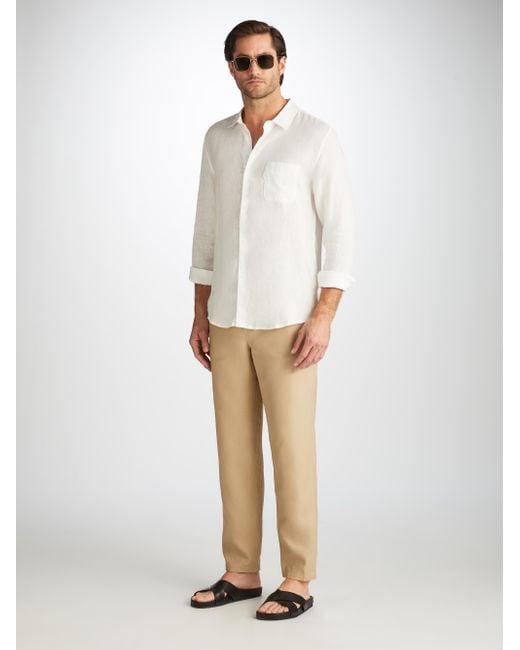 Derek Rose White Trousers Sydney Linen for men