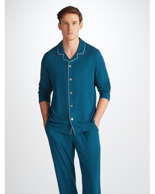 Derek Rose Blue Pyjamas Basel Micro Modal Stretch Poseidon for men