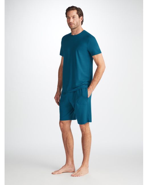 Derek Rose Blue Lounge Shorts Basel Micro Modal Stretch Poseidon for men