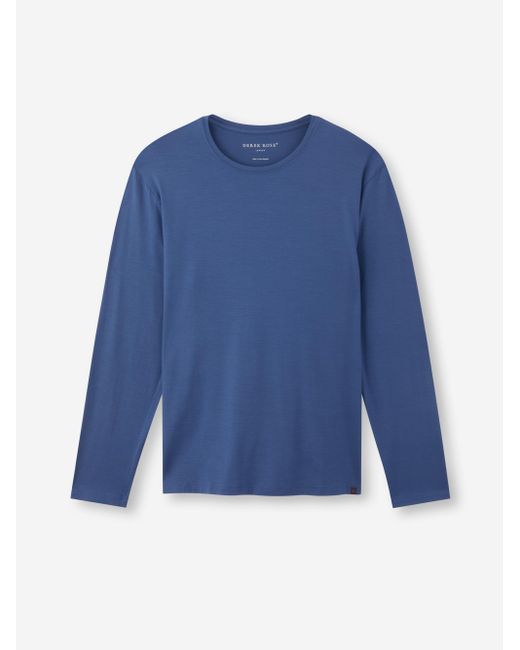 Derek Rose Blue Long Sleeve T-Shirt Basel Micro Modal Stretch Sapphire for men