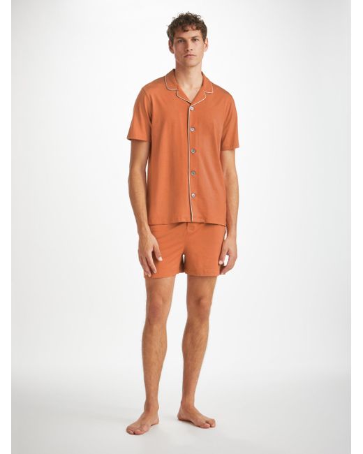 Derek Rose Orange Short Pyjamas Basel Micro Modal Stretch Terracotta for men