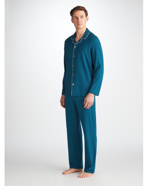 Derek Rose Blue Pyjamas Basel Micro Modal Stretch Poseidon for men
