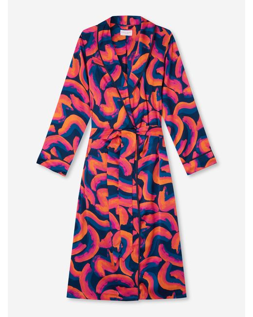 Derek Rose Long Dressing Gown Brindisi 82 Silk Satin Multi in Red Lyst