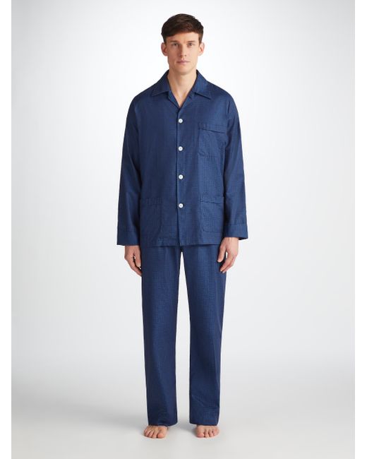 Derek Rose Blue Classic Fit Pyjamas Paris 27 Cotton Jacquard for men