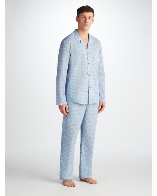 Derek Rose Blue Modern Fit Pyjamas Ledbury 72 Cotton Batiste for men