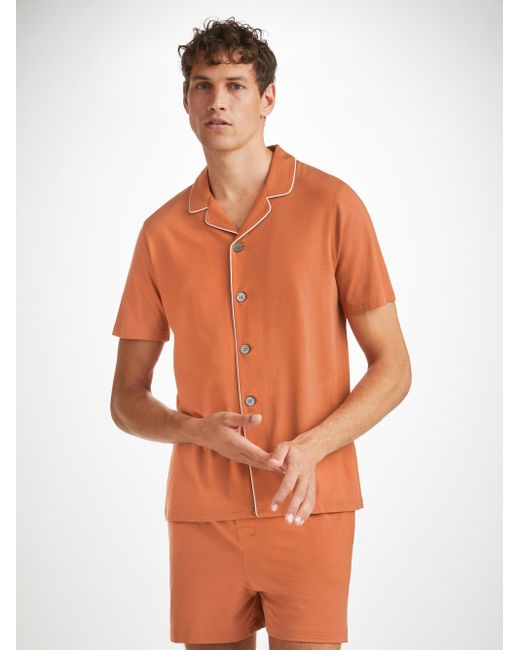 Derek Rose Orange Short Pyjamas Basel Micro Modal Stretch Terracotta for men