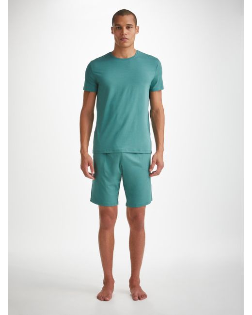 Derek Rose Blue Lounge Shorts Basel Micro Modal Stretch Teal for men