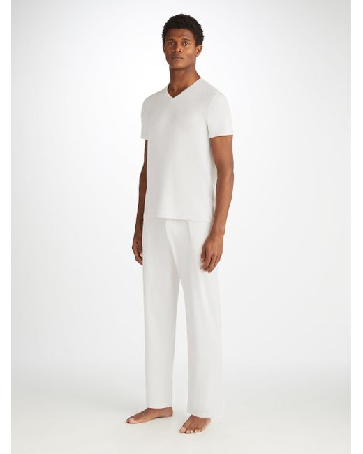 Derek Rose White Lounge Trousers Basel Micro Modal Stretch for men