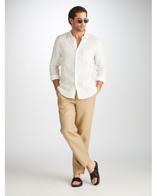 Derek Rose White Trousers Sydney Linen for men