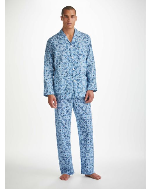 Derek Rose Blue Classic Fit Pyjamas Ledbury 69 Cotton Batiste for men