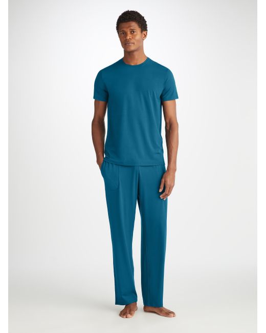Derek Rose Blue Lounge Trousers Basel Micro Modal Stretch Poseidon for men