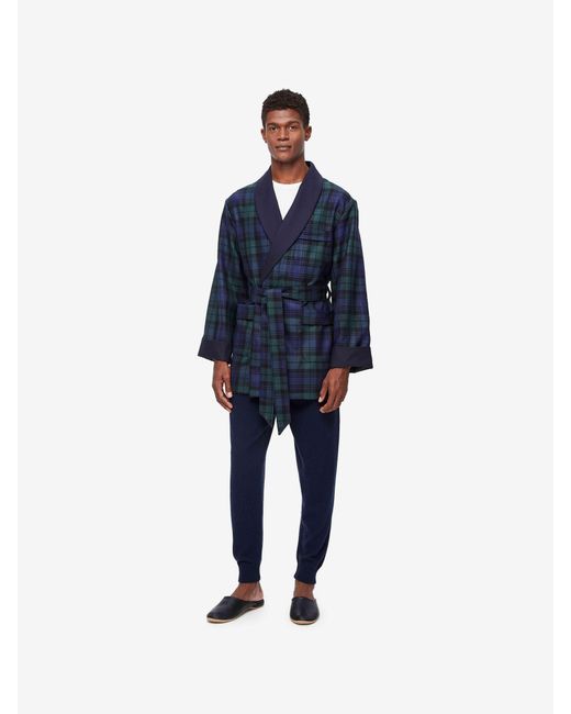 Derek Rose Blue Smoking Jacket Tartan Wool Black Watch Navy for men