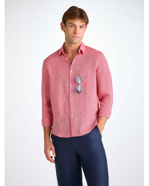 Derek Rose Red Shirt Monaco Linen for men