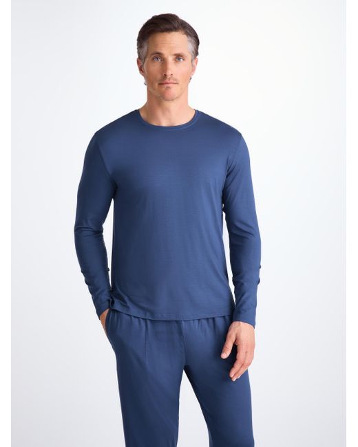 Derek Rose Blue Long Sleeve T-Shirt Basel Micro Modal Stretch Sapphire for men