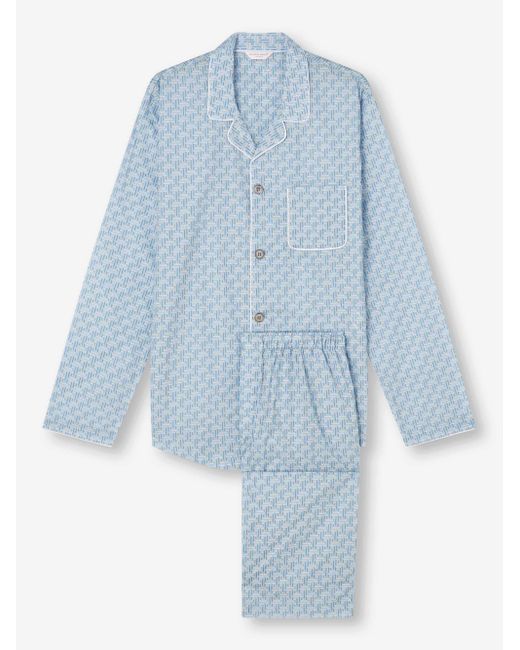 Derek Rose Blue Modern Fit Pyjamas Ledbury 72 Cotton Batiste for men