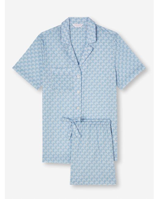 Derek Rose Blue Short Pyjamas Ledbury 72 Cotton Batiste