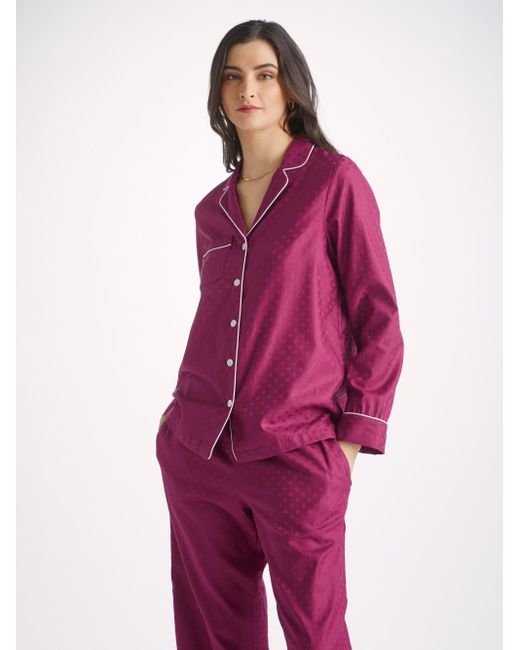 Derek Rose Pyjamas Kate 7 Cotton Jacquard in Purple