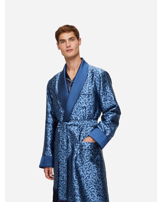 Derek Rose Blue Dressing Gown Verona 63 Silk Jacquard for men