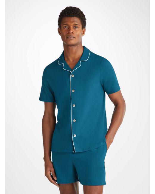 Derek Rose Blue Short Pyjamas Basel Micro Modal Stretch Poseidon for men