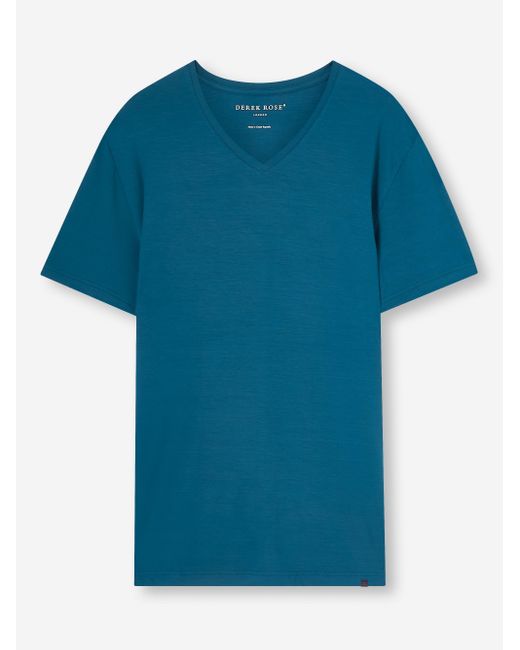 Derek Rose Blue V-neck T-shirt Basel Micro Modal Stretch Poseidon for men