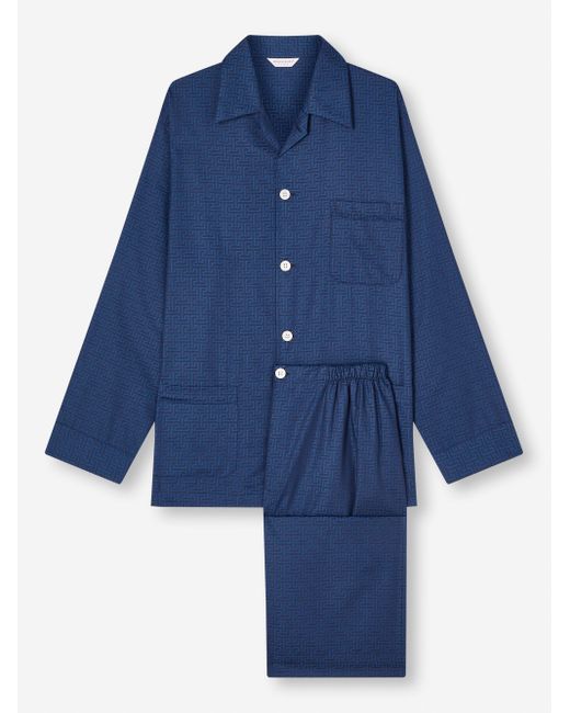 Derek Rose Blue Classic Fit Pyjamas Paris 27 Cotton Jacquard for men