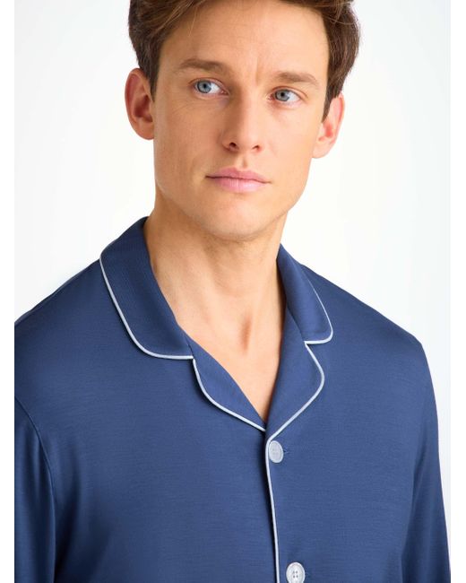 Derek Rose Blue Pyjamas Basel Micro Modal Stretch Sapphire for men
