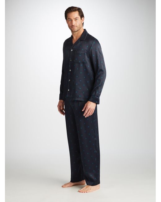 Derek Rose Black Pyjamas Brindisi 106 Silk Satin for men
