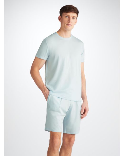 Derek Rose White Lounge Shorts Basel Micro Modal Stretch Ice Blue for men