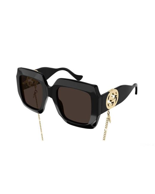 Gucci Velvet GG1022S Chain Necklace Oversized Black Square Sunglasses
