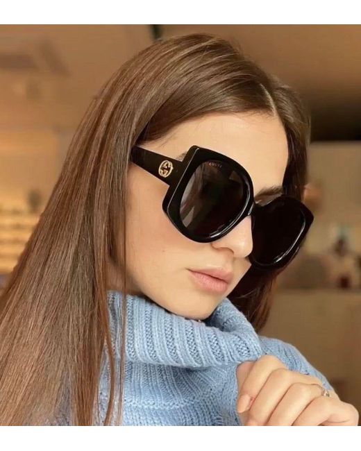 Gucci GG1257S Thick Rim Black Rounded Sunglasses Lyst