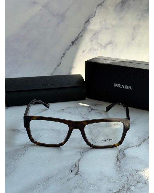 Prada Black Pr15Yv Rectangular Frames for men
