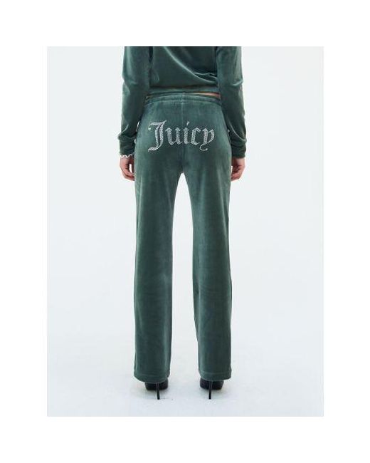 Juicy Couture Green Thyme Diamante Branded Velour Track Pant