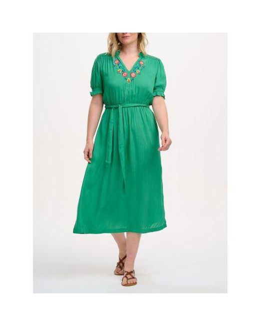 Sugarhill Green Folk Floral Embroidery Carlota Midi Dress