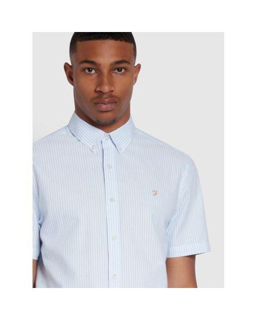 Farah White Sky Brewer Striped Shirt for men