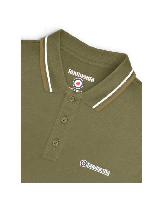 Lambretta Green Khaki Twin Tipped Polo Shirt for men