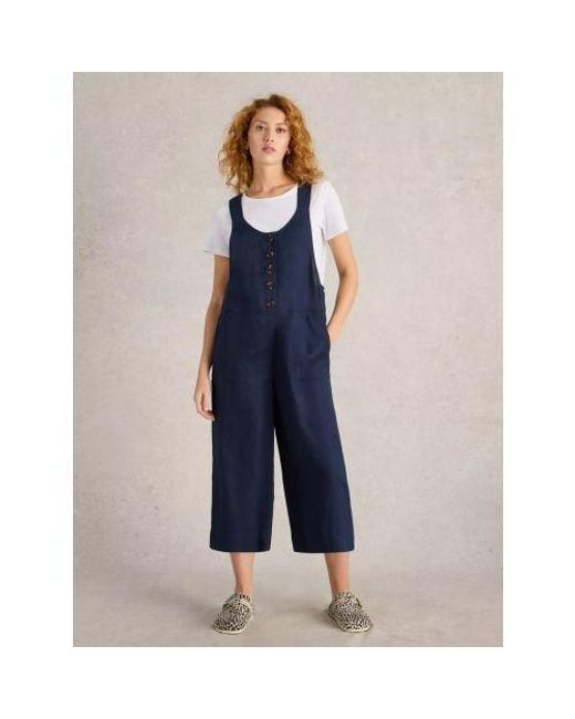 White Stuff Blue Dark Viola Linen Dungaree