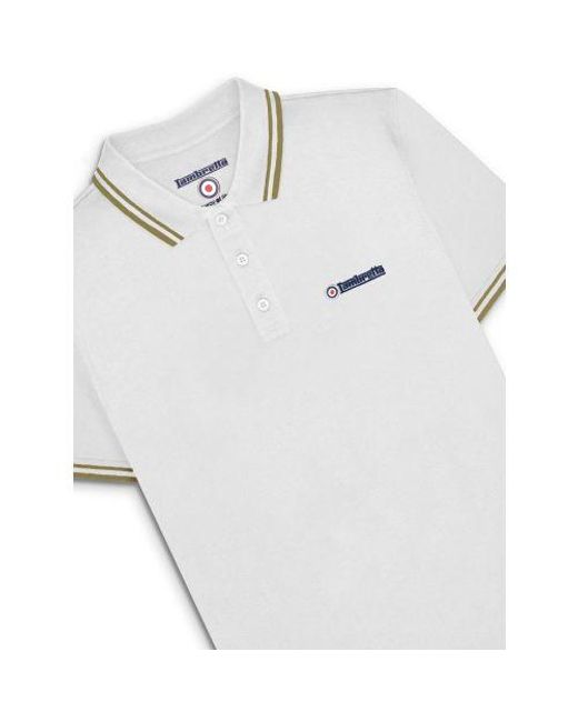 Lambretta White Cashew Twin Tipped Polo Shirt for men
