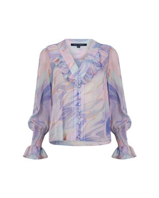 French Connection Blue Baja Dalla Recy Hallie V-Neck Blouse