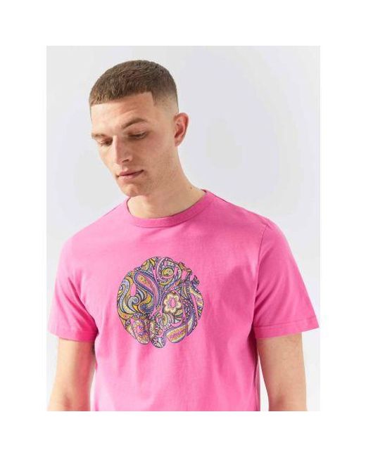 Pretty Green Pink Pretty Festival Paisley Print Logo T-Shirt for men
